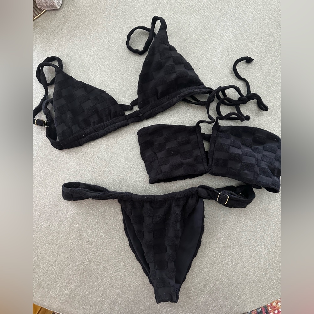 Skatie Monaco Black Textured Bobbi thick band bikini bottoms only